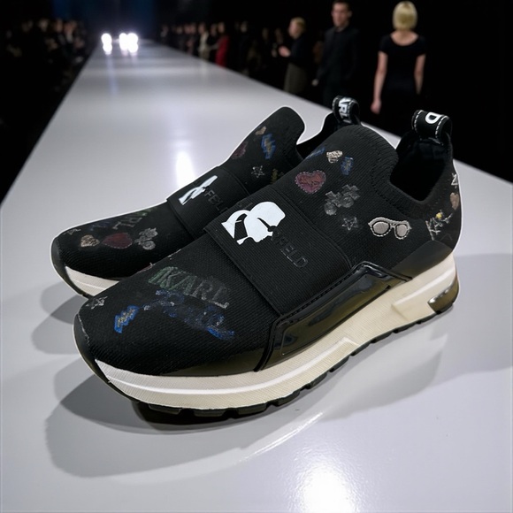 Karl Lagerfeld Paris Mattia Slip On Designer Sneakers Women's 8M Black - Picture 1 of 9